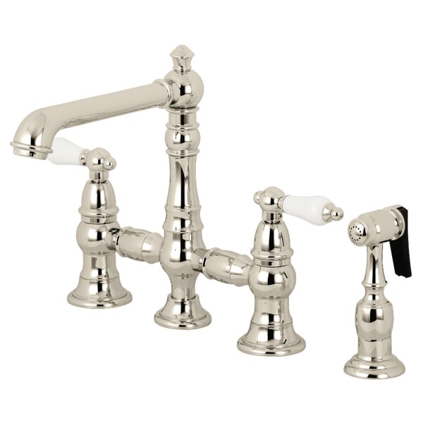 KS7276PLBS English Country 8" Bridge Kitchen Faucet W/ Sprayer, Nickel